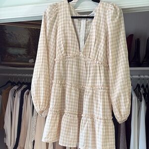 Beige Gingham Dress